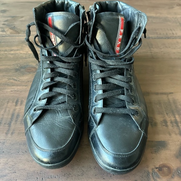 Prada Black High-Top Men's Leather Shoes - Picture 2 of 5